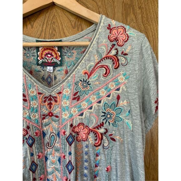 Johnny Was Tua Embroidered Knit Drape Top Grey‎ Size S - Picture 6 of 12